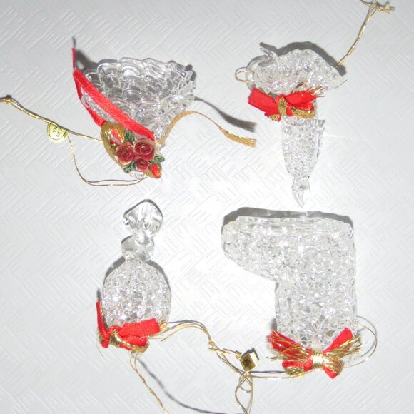 Lot of 4 Vintage Clear Spun Glass CrystalHanging Christmas Holiday Ornaments - Picture 4 of 15